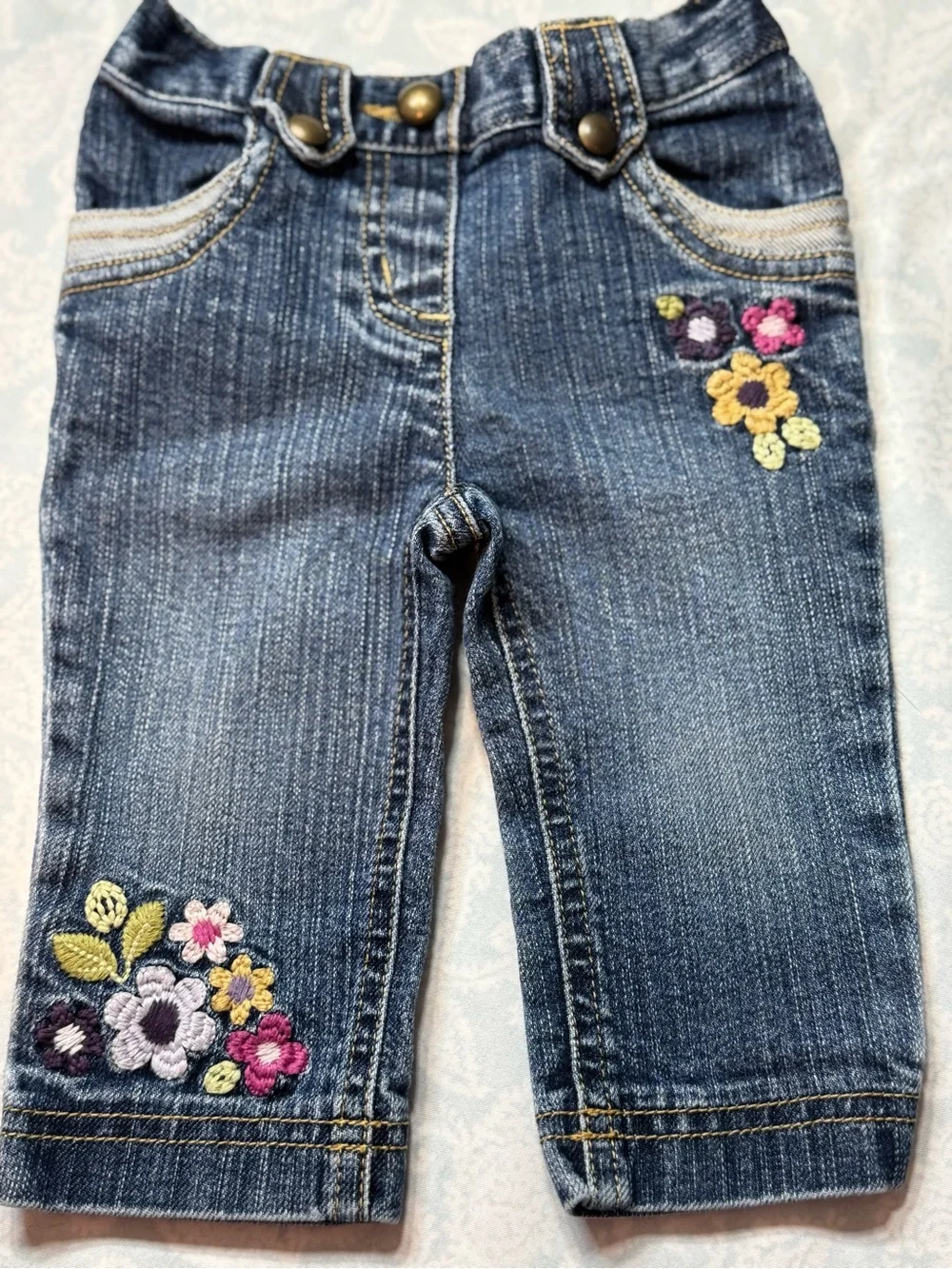 Gymboree Dark Blue Denim Jeans with Floral Embroidery